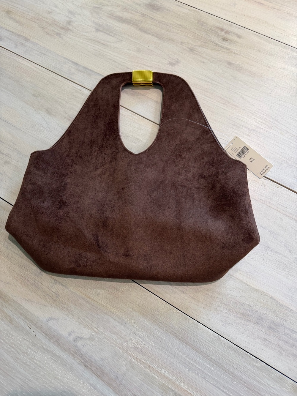 Anthropologie Chocolate Brown Suede Tote with Gold Accent